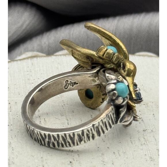 Carolyn Pollack Fritz Casuse 925 & Brass Turquoise Hummingbird Ring 8.57G/Sz 5 - Picture 6 of 8